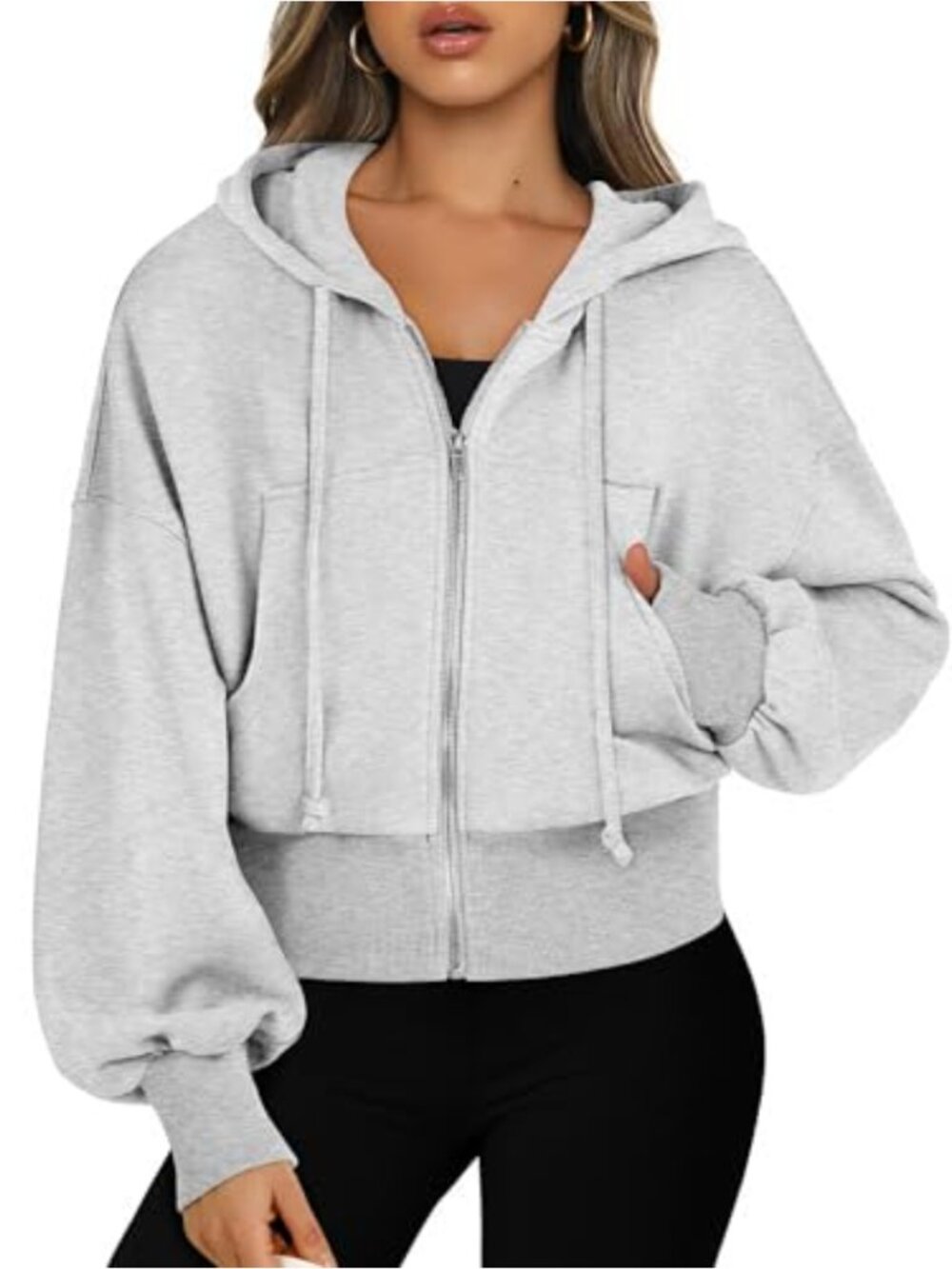 Womens Cropped Zip Up Hoodie Casual Comfy Y2K Sweatshirt Fall Jacket